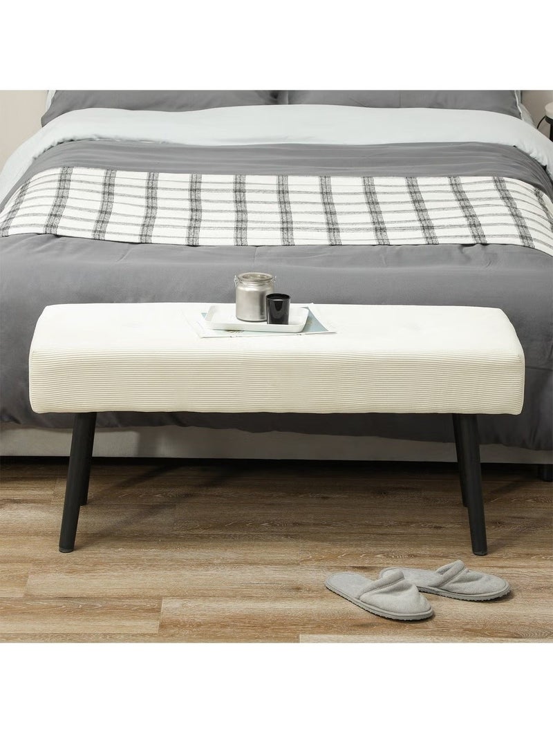 إي سمارت 100سم - مقعد عثماني بتصميم عصري مبطن من قماش مخملي مضلع - مقعد بنهاية السرير، مقعد تغيير الأحذية، مقعد لغرفة النوم والمعيشة ومدخل المنزل والردهة، أوف وايت - Image 4