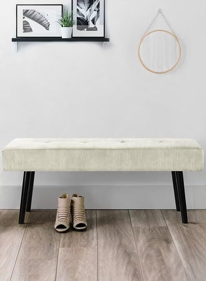 إي سمارت 100سم - مقعد عثماني بتصميم عصري مبطن من قماش مخملي مضلع - مقعد بنهاية السرير، مقعد تغيير الأحذية، مقعد لغرفة النوم والمعيشة ومدخل المنزل والردهة، أوف وايت - Image 3