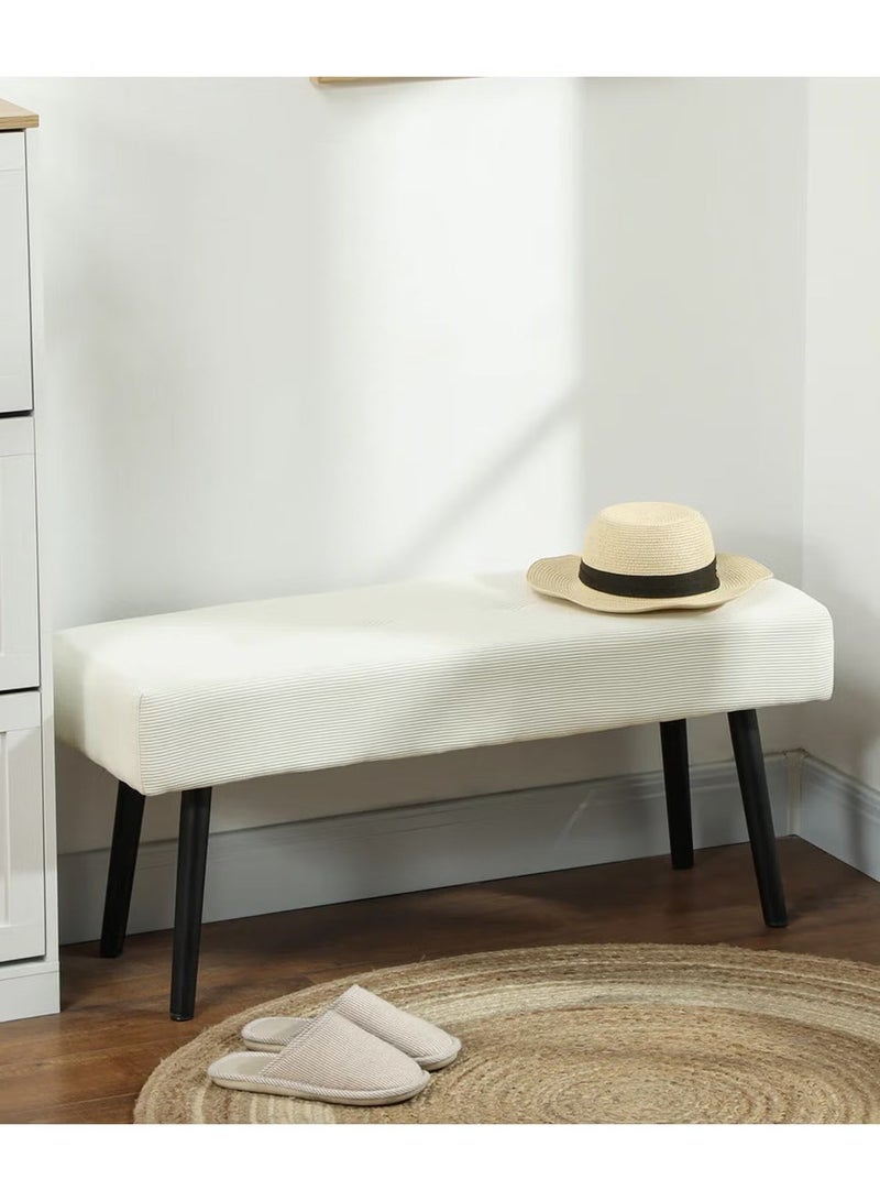 إي سمارت 100سم - مقعد عثماني بتصميم عصري مبطن من قماش مخملي مضلع - مقعد بنهاية السرير، مقعد تغيير الأحذية، مقعد لغرفة النوم والمعيشة ومدخل المنزل والردهة، أوف وايت - Image 2