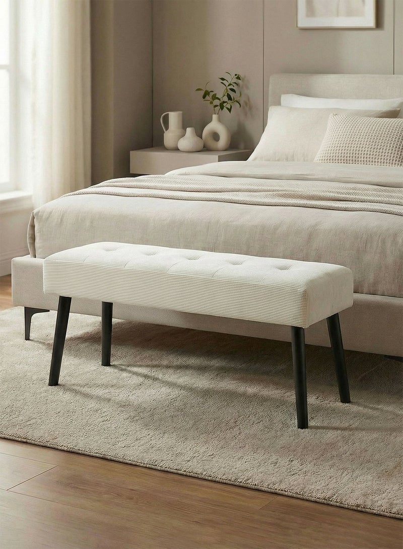 إي سمارت 100سم - مقعد عثماني بتصميم عصري مبطن من قماش مخملي مضلع - مقعد بنهاية السرير، مقعد تغيير الأحذية، مقعد لغرفة النوم والمعيشة ومدخل المنزل والردهة، أوف وايت - Image 1