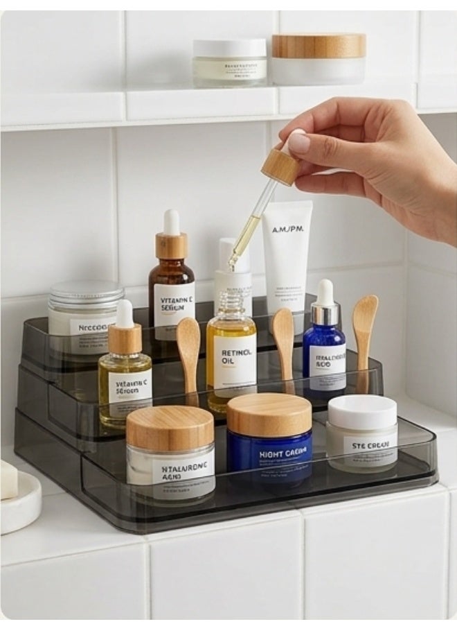 3-Tier Acrylic Shelf Organizer, Display Stand and Vanity Organizer for Perfumes, Makeup, Cosmetics, Cupcakes, and Plastic Figurines. Versatile design for home, bathroom, office, and shops. Displays your items neatly and tidy. - Image 4