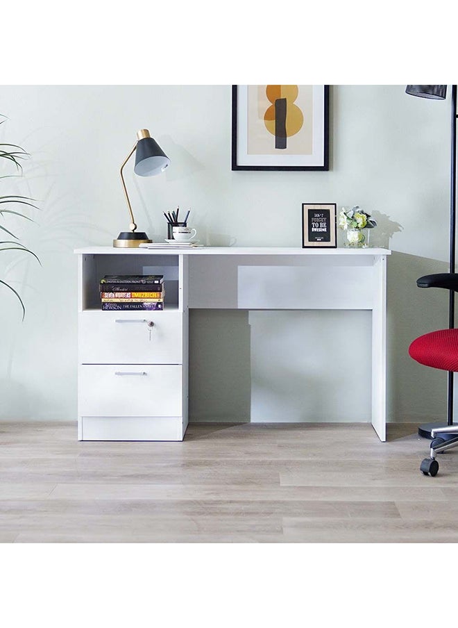 DANUBE HOME طاولة كمبيوتر جبل مع درجين وطاولة ألعاب كمبيوتر محمولة حديثة وطاولة دراسة خشبية للمكتب المنزلي طول 120 × عرض 40 × ارتفاع 73 سم، أبيض  - Image 1