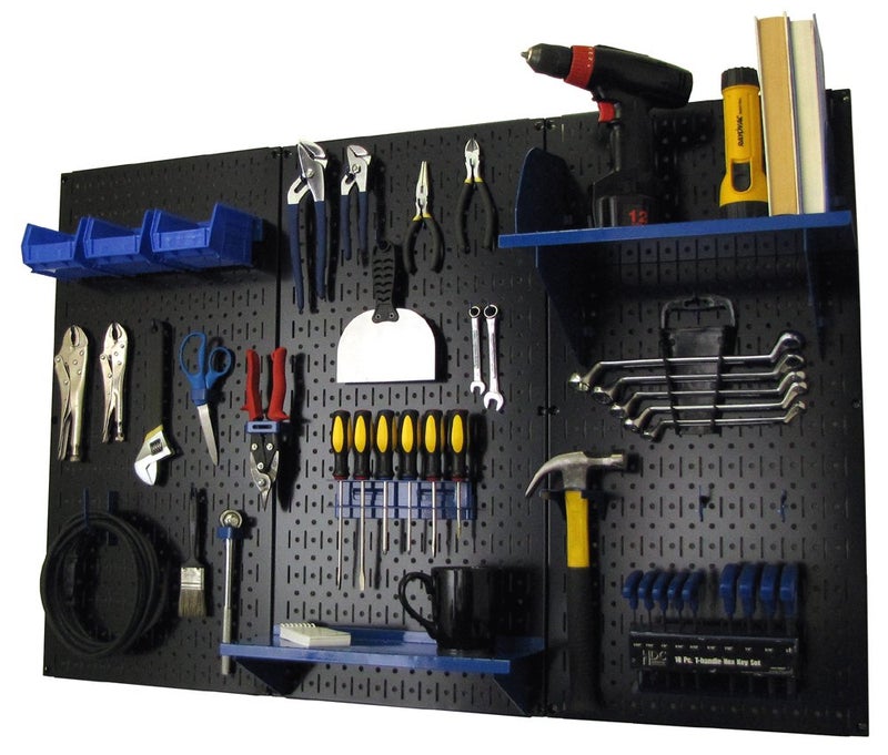 Wall Control Wall Control Pegboard Organizer 4 ft Metal Pegboard Standard Tool Storage Kit with Black Toolboard and Blue Accessories 