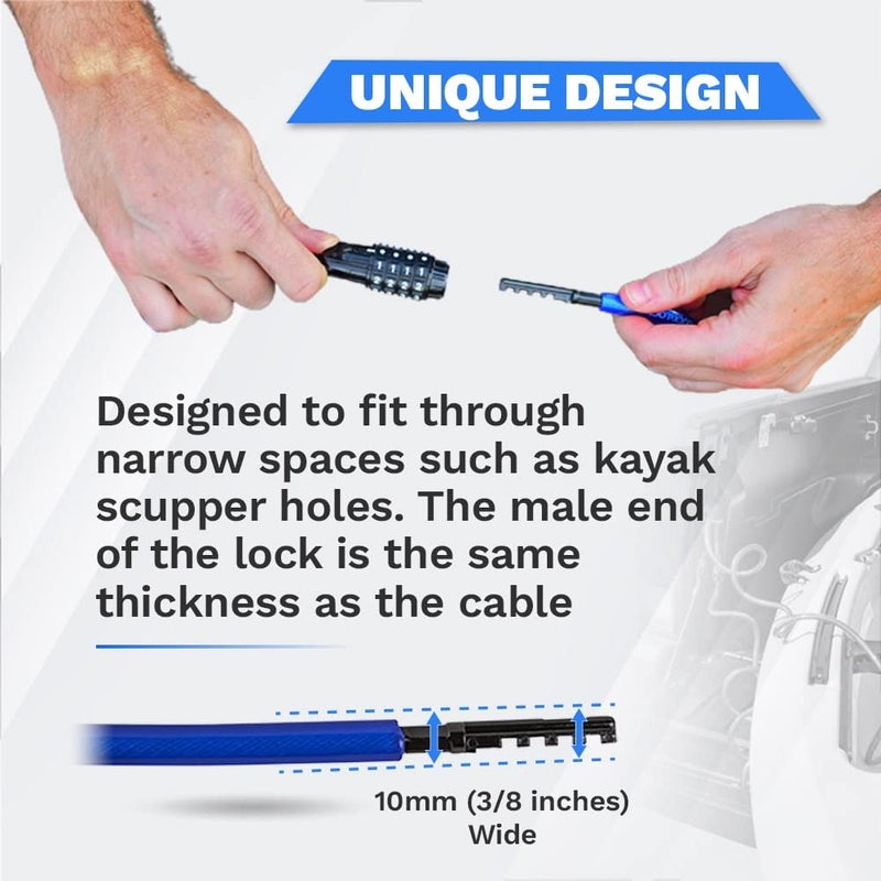 DocksLocks Weatherproof Coiled Security Cable Lock (5ft to 25ft Lengths) with Resettable Combination, Anti-Theft Protection for Kayaks, Bikes, Paddleboards, Scooter, Equipment, Bicycles and More 5ft - Image 3