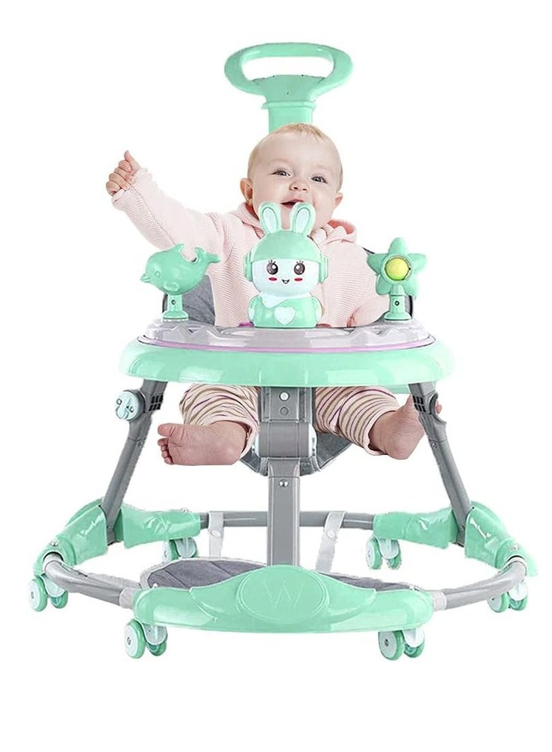 Baby Walker, 360-Degree Rotate Toddler Walker with Detachable Music Tray, Adjustable Height Baby Trolley for 6-18 Months Boys and Girls (Green) - Image 1