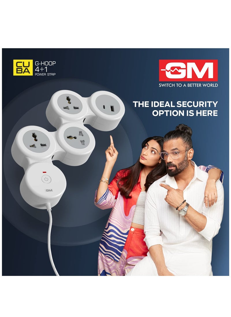 GM GM 4+1 G-Hoop Spike Guard with C & A Type USB-Master Switch,Indicator, Safety Shutter, 1.8 Mtr Wire with Overload Protection 3 International sockets & 2 USB Port 1 C Type 1 A Type 3.1A…  - Image 3