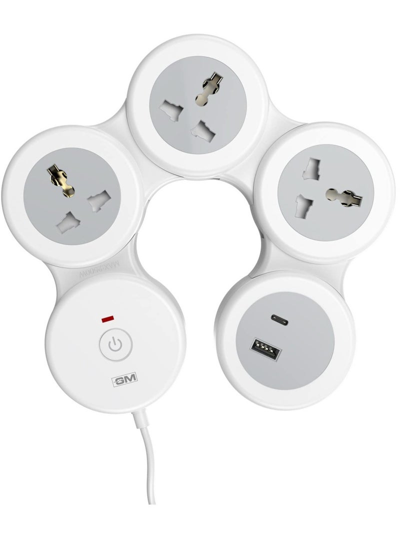 GM GM 4+1 G-Hoop Spike Guard with C & A Type USB-Master Switch,Indicator, Safety Shutter, 1.8 Mtr Wire with Overload Protection 3 International sockets & 2 USB Port 1 C Type 1 A Type 3.1A…  - Image 1