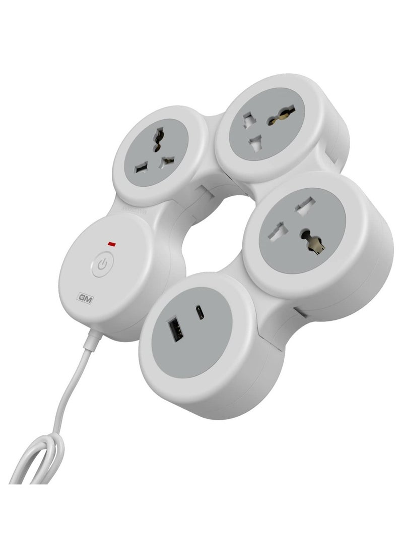 GM GM 4+1 G-Hoop Spike Guard with C & A Type USB-Master Switch,Indicator, Safety Shutter, 1.8 Mtr Wire with Overload Protection 3 International sockets & 2 USB Port 1 C Type 1 A Type 3.1A…  - Image 2