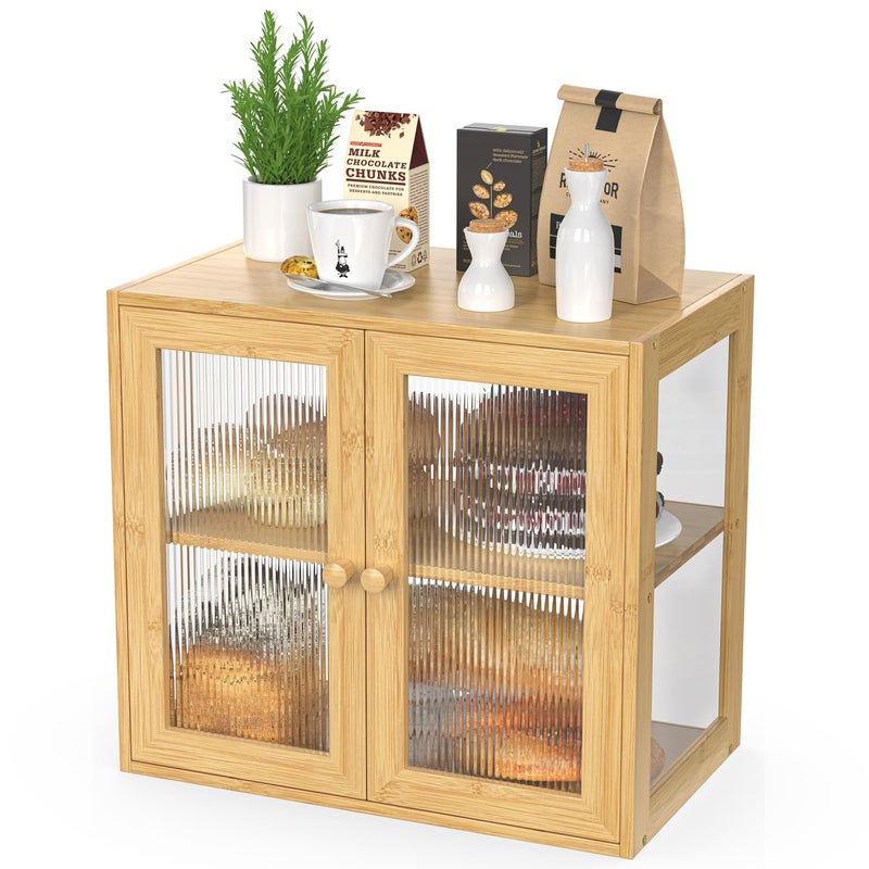 BAMBANG Double Layer Bamboo Bread Box for Kitchen Counter Bread Bin Farmhouse Large Bread Box with 2 Doors Wooden Breadbox Storage Container Holder for Homemade Bread Natural
