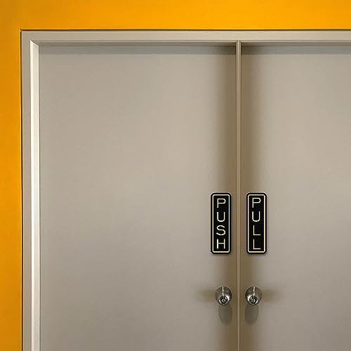 All Quality Classic Vertical Push Pull Door Signs - Great for Glass Doors | Professional Looking Signs | Easy Installation Includes Double-Sided Foam Adhesive Tape (Brushed Gold) - Medium (1 Pack) - Image 2