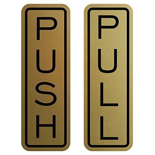 All Quality Classic Vertical Push Pull Door Signs - Great for Glass Doors | Professional Looking Signs | Easy Installation Includes Double-Sided Foam Adhesive Tape (Brushed Gold) - Medium (1 Pack) - Image 1