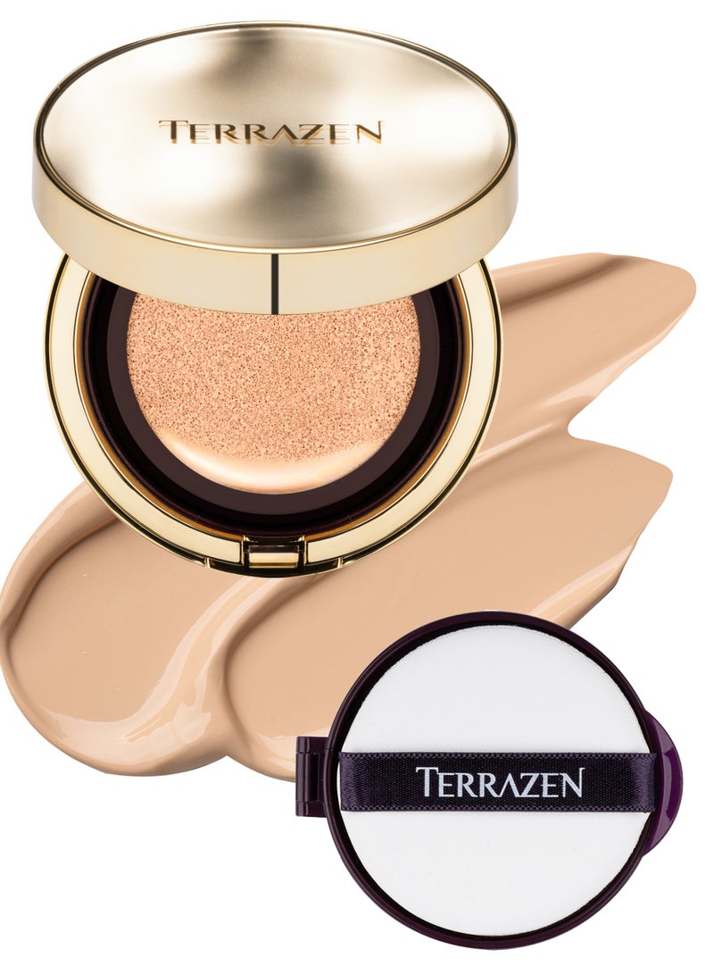 Terrazen Perfect Finish Cushion Foundation Anti Wrinkle Flawless Longwear Korean BB Cream SPF50+ - Glow Finish Natural Coverage, Moisturizing, Lightweight, Whitening (#23N, 0.15 g) - Image 1