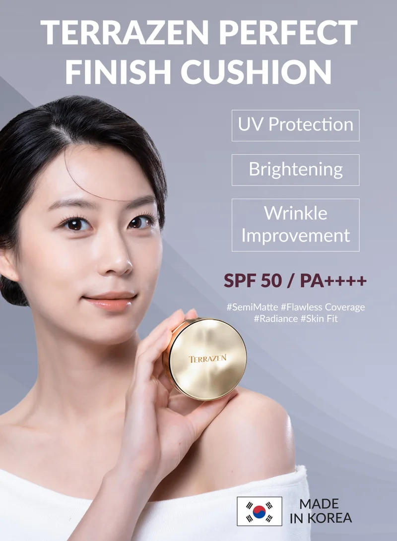 Terrazen Perfect Finish Cushion Foundation Anti Wrinkle Flawless Longwear Korean BB Cream SPF50+ - Glow Finish Natural Coverage, Moisturizing, Lightweight, Whitening (#23N, 0.15 g)