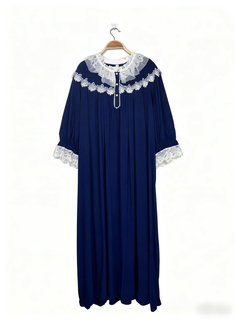 Orchid Princess Style Blue Nightgown for Women Summer Lace Long Knee-Length Sweet Pajamas Home Wear - Image 2