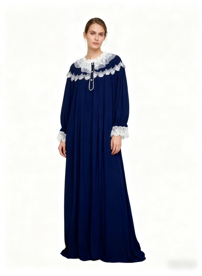 Orchid Princess Style Blue Nightgown for Women Summer Lace Long Knee-Length Sweet Pajamas Home Wear - Image 1