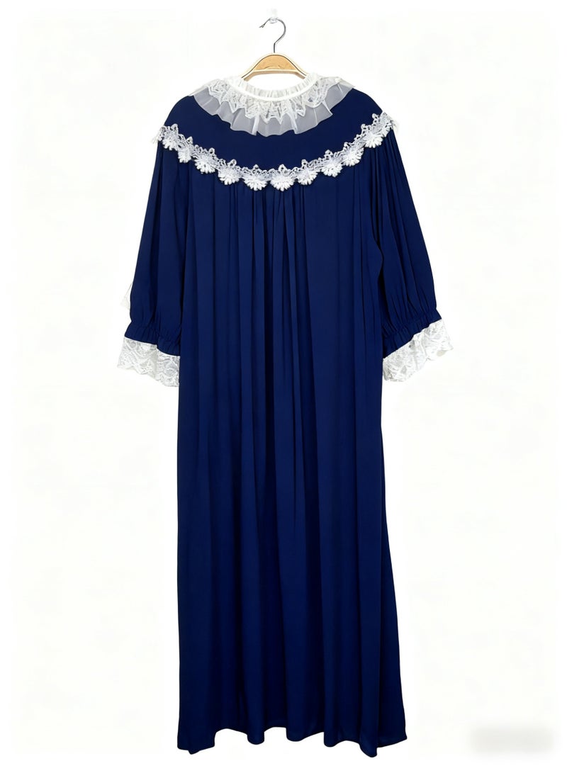 Orchid Princess Style Blue Nightgown for Women Summer Lace Long Knee-Length Sweet Pajamas Home Wear - Image 3