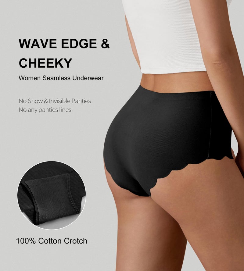 SHARICCA Seamless High Waisted Underwear for Women Cheeky Underwear Wave Edge No Show Bikini Panties Ribbed Panties Pack,5P06,L - Image 5