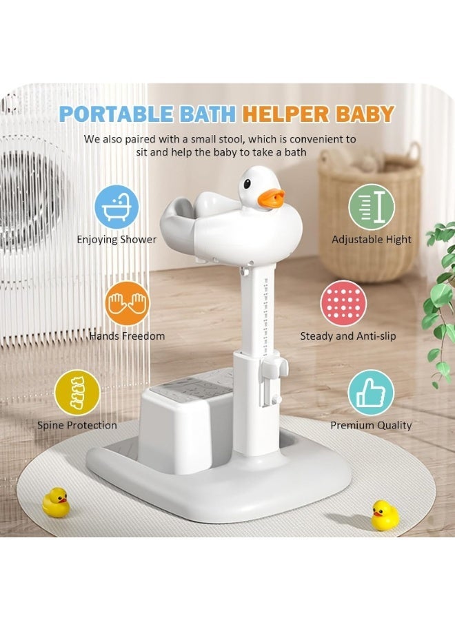 دعم منصة حفلة الطفل ، حامل حمام قابل للتعديل بقاعدة مضادة للانزلاق ، مساعدة في الاستحمام ، برج دعم استحمام ذكي بتدفق مياه متصل ، دعم استحمام على شكل بطة لطيفة للأطفال والرضع (رمادي فاتح) - Image 3