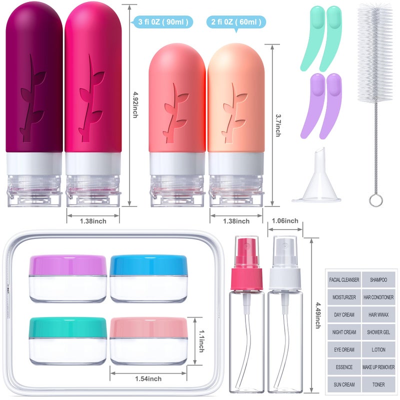 Tocelffe Travel Bottles for Toiletries, Tsa Approved Silicone Containers for Toiletries, Leak Proof Refillable Liquid 3oz 2oz Travel essentials for Shampoo Conditioner Lotion BPA Free - Image 2