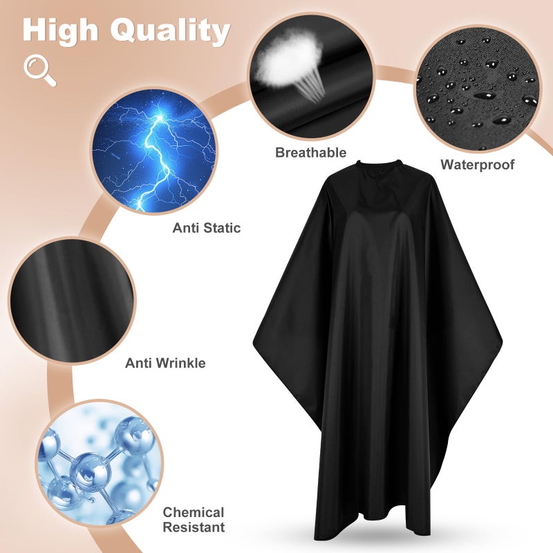 JSAZCKC Hair Cutting Cape with Adjustable Snap Closure, Professional Barber Cape, Haircut Salon Supplies for Men and Women - 57" x 51"(Black) - Image 3