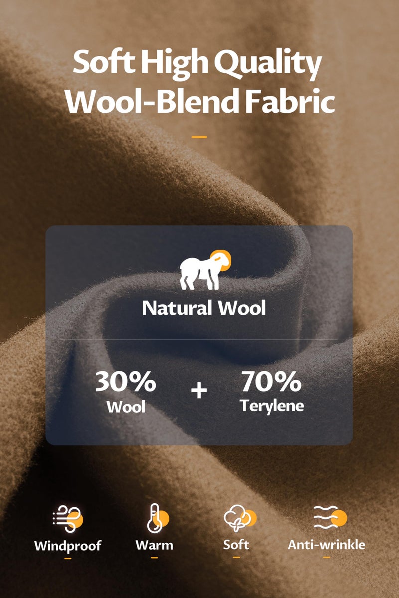 CREATMO US Wool Coat Men Trench Coats Jacket Casual Fall Men's Winter Stylish Blend Single Breasted Military Peacoat Khaki XL - Image 5