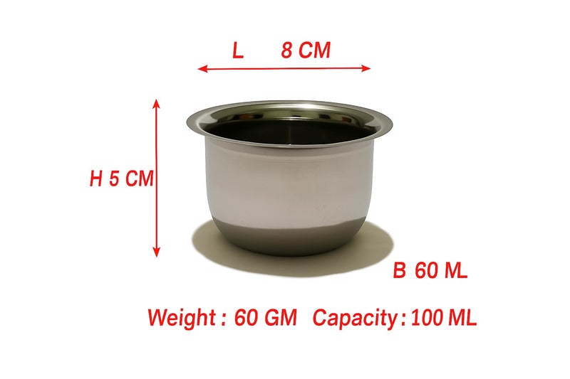 GS KITCHENWARE GS Stainless Steel Tea Cup/Glasses Mini Traditional Tea/Coffee Milk Serving Cup/Glass Patra Pela, Set of 2, Length 8 cm, 100 ML, Silver - Image 5