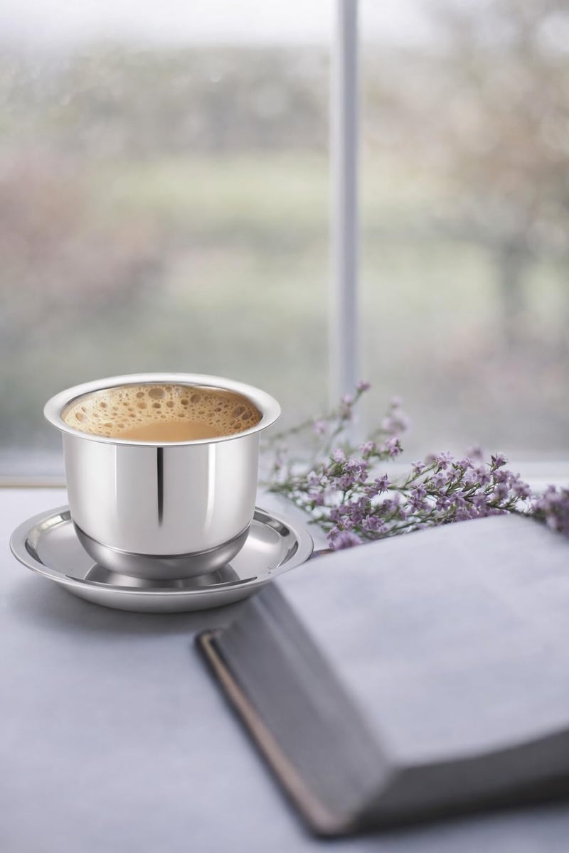 GS KITCHENWARE GS Stainless Steel Tea Cup/Glasses Mini Traditional Tea/Coffee Milk Serving Cup/Glass Patra Pela, Set of 2, Length 8 cm, 100 ML, Silver - Image 2