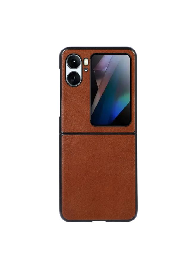 HuHa Case Cover For OPPO Find N2 Flip Genuine Leather Double Color Crazy Horse Phone Case Brown