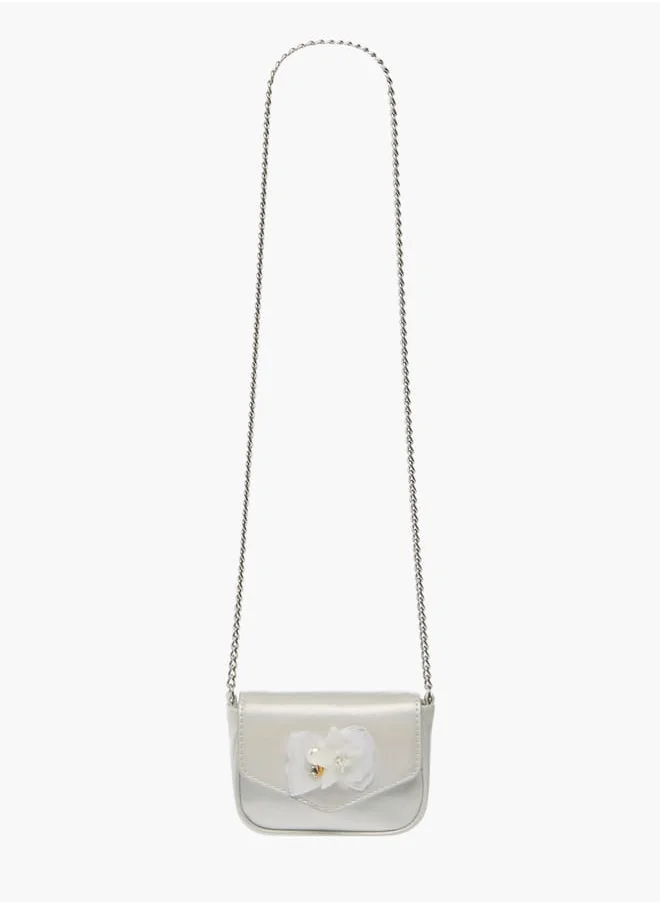 ميسي الصغيرة Girls Floral Accent Crossbody Bag with Chain Strap and Button Closure
