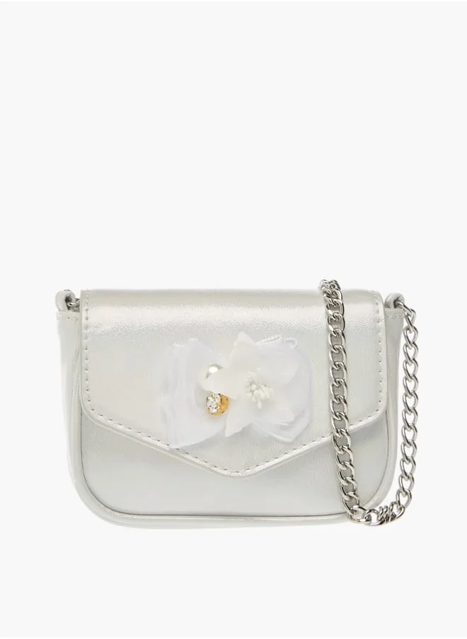 ميسي الصغيرة Girls Floral Accent Crossbody Bag with Chain Strap and Button Closure