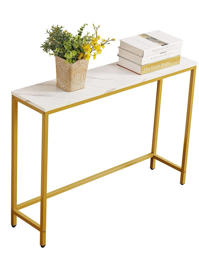 DUSALA - Console Table for Entryway, Faux Marble MDF Sofa Table with Golden Frame for Living Room Office - Image 1