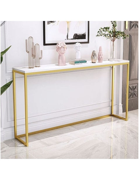 Console Table for Entryway, Faux Marble MDF Sofa Table with Golden Frame for Living Room Office