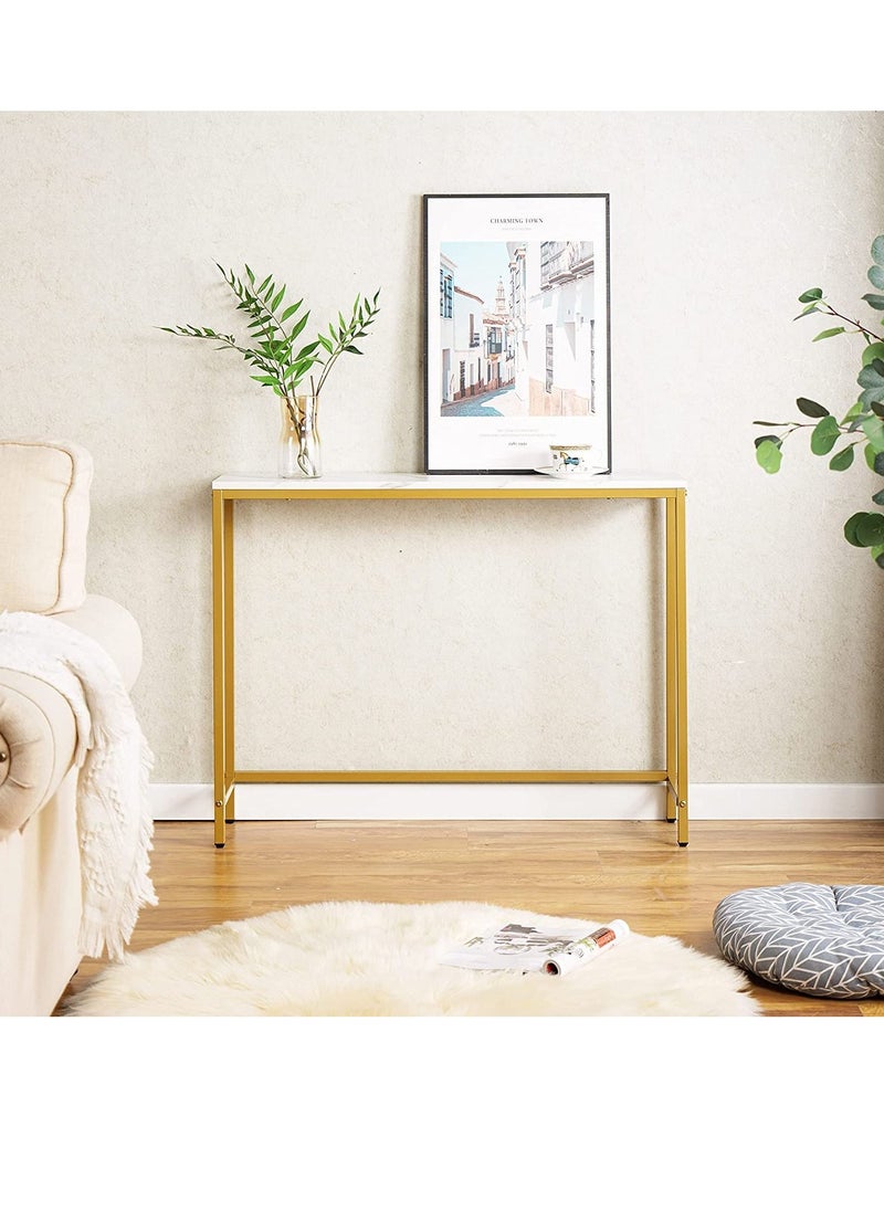 DUSALA - Console Table for Entryway, Faux Marble MDF Sofa Table with Golden Frame for Living Room Office - Image 1