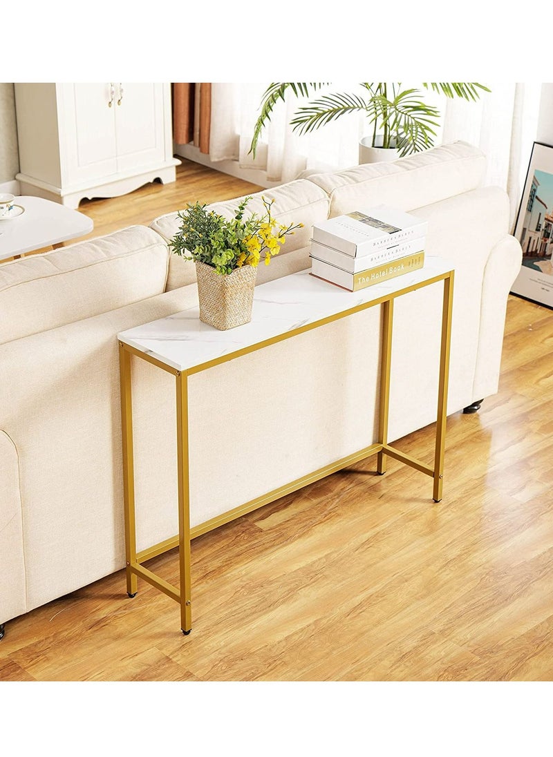 DUSALA - Console Table for Entryway, Faux Marble MDF Sofa Table with Golden Frame for Living Room Office - Image 1