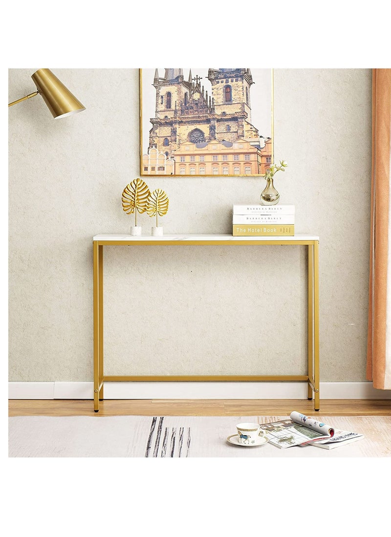 DUSALA - Console Table for Entryway, Faux Marble MDF Sofa Table with Golden Frame for Living Room Office - Image 1