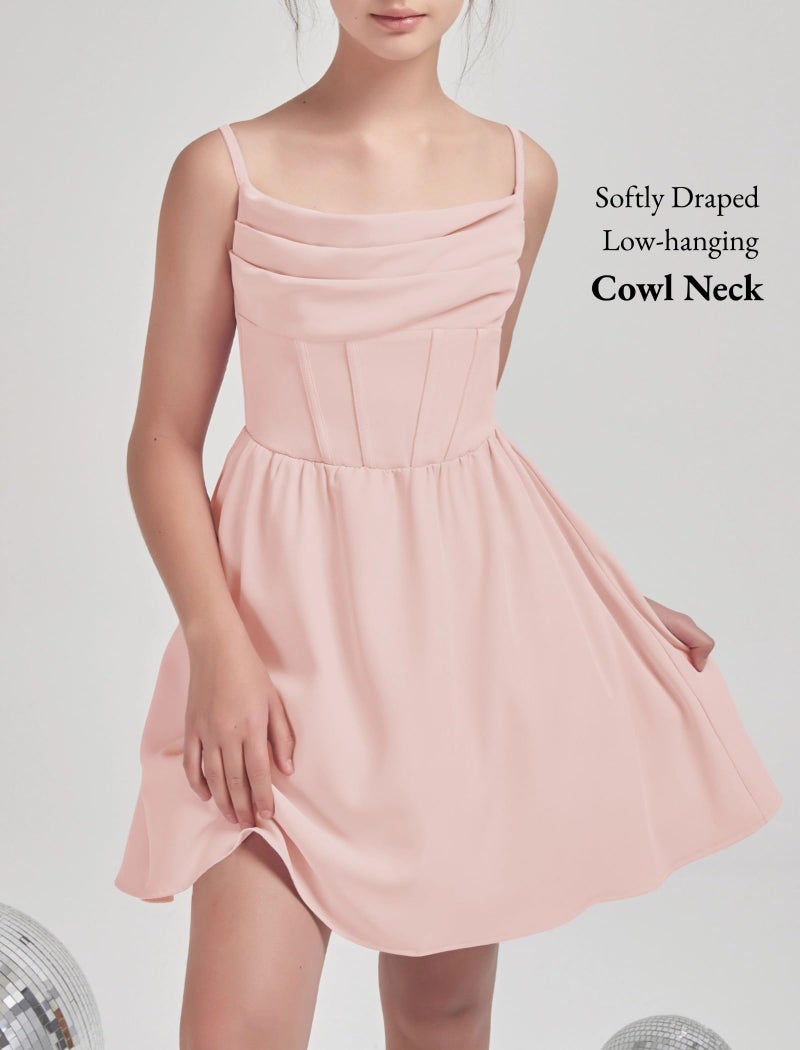 EXARUS Girls Summer Easter Dress Tween Party Dance Spaghetti Strap Birthday Cocktail Teen Junior Wedding HOCO Ruffle Mini Elegant Dresses Light Pink 12 Years - Image 2