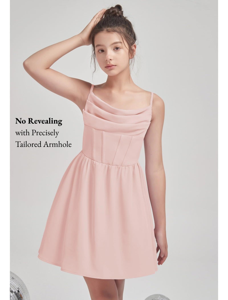 EXARUS Girls Summer Easter Dress Tween Party Dance Spaghetti Strap Birthday Cocktail Teen Junior Wedding HOCO Ruffle Mini Elegant Dresses Light Pink 12 Years - Image 4