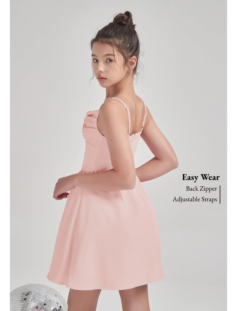 EXARUS Girls Summer Easter Dress Tween Party Dance Spaghetti Strap Birthday Cocktail Teen Junior Wedding HOCO Ruffle Mini Elegant Dresses Light Pink 12 Years - Image 3