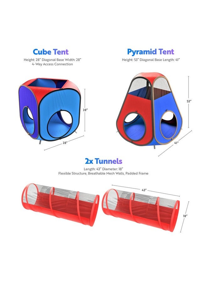 Playz Playz 4pc Pop Up Play Tent and Tunnel Bundle for Toddlers and Kids - Indoor & Outdoor Playhouse with Storage Bag, Red & Blue  - Image 2