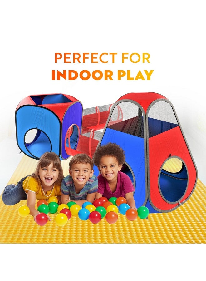 Playz Playz 4pc Pop Up Play Tent and Tunnel Bundle for Toddlers and Kids - Indoor & Outdoor Playhouse with Storage Bag, Red & Blue  - Image 3