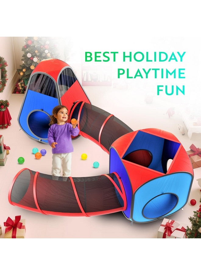 Playz Playz 4pc Pop Up Play Tent and Tunnel Bundle for Toddlers and Kids - Indoor & Outdoor Playhouse with Storage Bag, Red & Blue  - Image 4