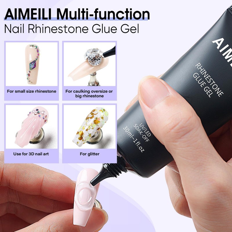 آيميلي جل لصق أحجار الراين من AIMEILI، غراء فن الأظافر لتثبيت أحجار الراين والكريستال والأحجار الكريمة، غراء أظافر فائق الالتصاق 30 جم - Image 2