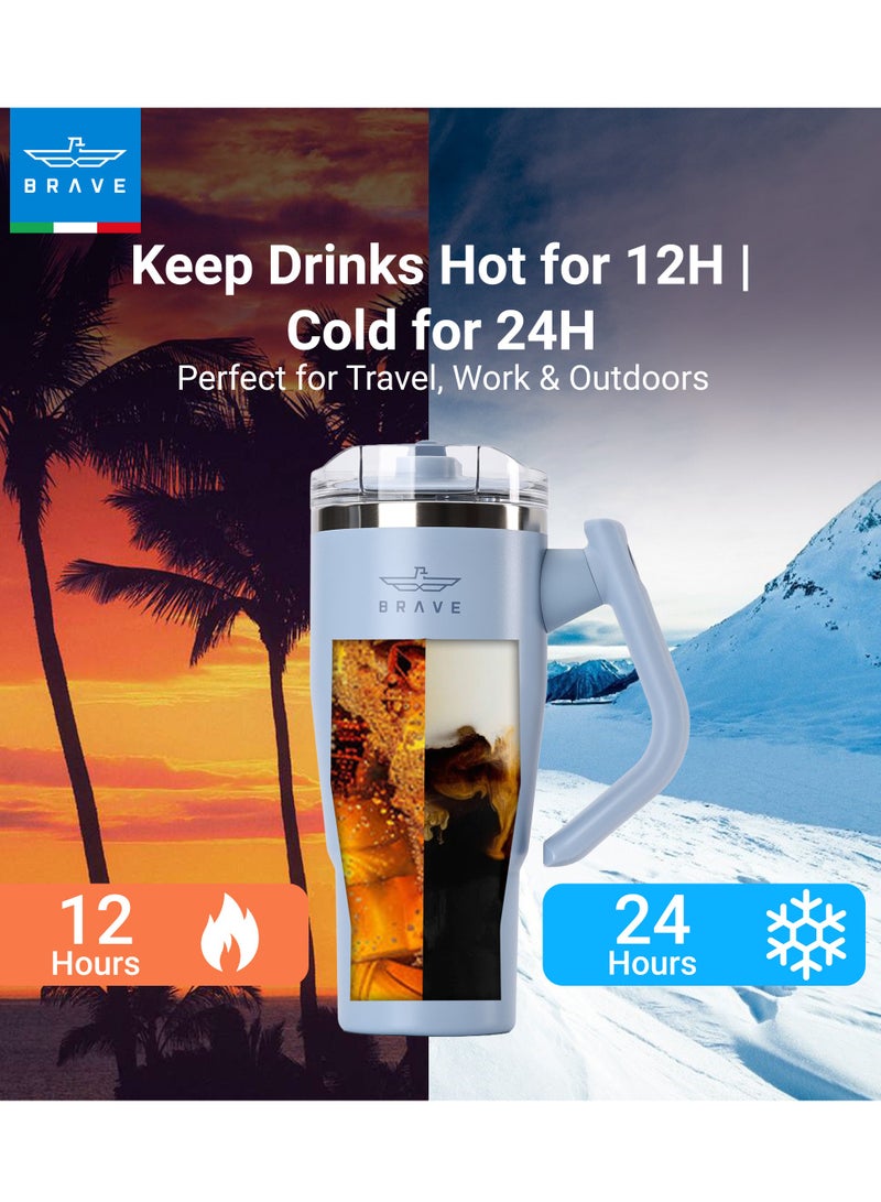 بريف تمب جارد تمبلر 950مل - 18/8 ستانلس ستيل ترافل ماج, ثيرمال كوفي كوب, 2-إن-1 ليكبروف ليد وذ سترو & روتيتينج هاندل, إنسوليتد هوت & كولد بيفيرج ماج, كار كوب هولدر كومباتيبيل, ديورابل & ريوسابل كوفي ترافل ماج (سكاي بلو) - Image 2