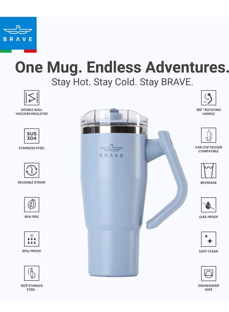 بريف تمب جارد تمبلر 950مل - 18/8 ستانلس ستيل ترافل ماج, ثيرمال كوفي كوب, 2-إن-1 ليكبروف ليد وذ سترو & روتيتينج هاندل, إنسوليتد هوت & كولد بيفيرج ماج, كار كوب هولدر كومباتيبيل, ديورابل & ريوسابل كوفي ترافل ماج (سكاي بلو) - Image 3