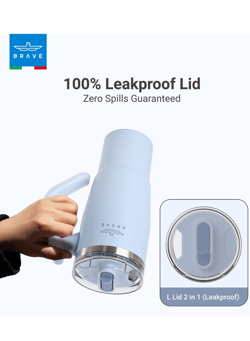 بريف تمب جارد تمبلر 950مل - 18/8 ستانلس ستيل ترافل ماج, ثيرمال كوفي كوب, 2-إن-1 ليكبروف ليد وذ سترو & روتيتينج هاندل, إنسوليتد هوت & كولد بيفيرج ماج, كار كوب هولدر كومباتيبيل, ديورابل & ريوسابل كوفي ترافل ماج (سكاي بلو) - Image 4