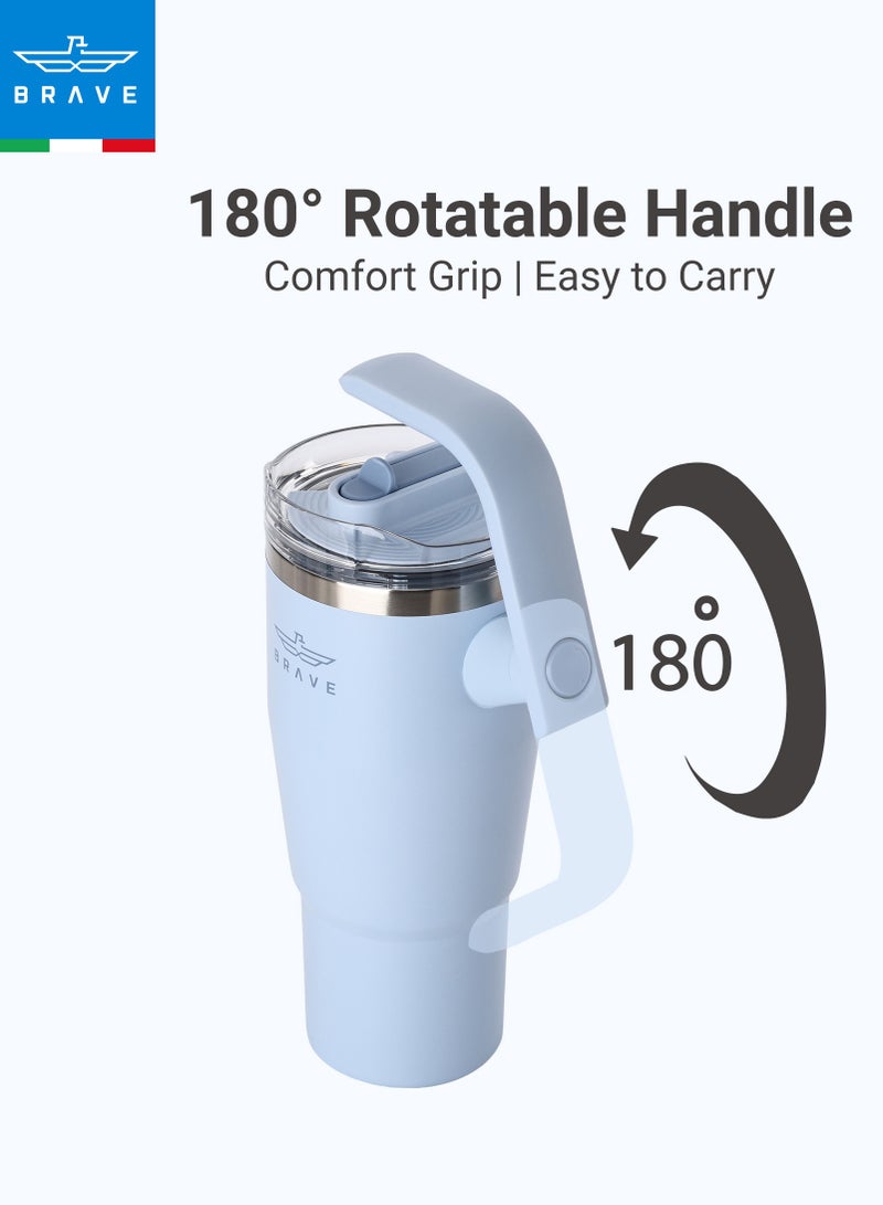 بريف تمب جارد تمبلر 950مل - 18/8 ستانلس ستيل ترافل ماج, ثيرمال كوفي كوب, 2-إن-1 ليكبروف ليد وذ سترو & روتيتينج هاندل, إنسوليتد هوت & كولد بيفيرج ماج, كار كوب هولدر كومباتيبيل, ديورابل & ريوسابل كوفي ترافل ماج (سكاي بلو) - Image 5
