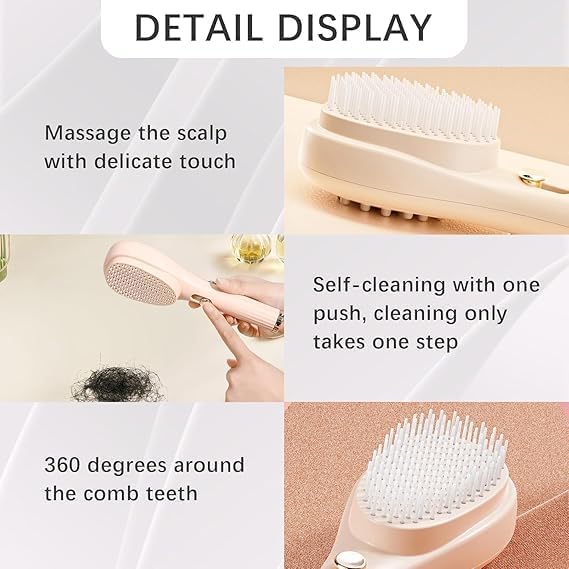 HEJISUN Retractable Hair Brush with Self-Cleaning Bristles - Ergonomic Handle, Anti-Static, Telescopic Design for All Hair Types and Wigs, One-Click Cleaning Hair Comb for Women and Men (MULTICOLOR) (PACK OF 1) - Image 5