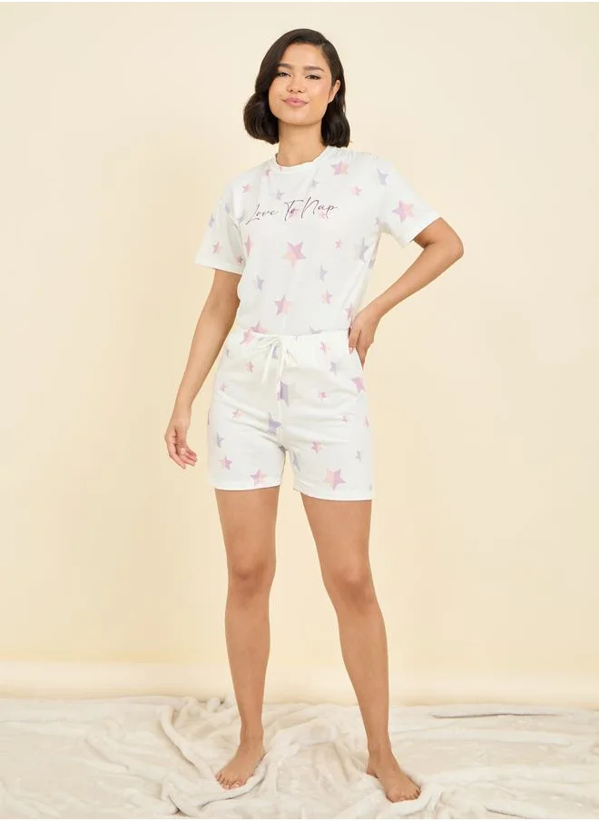 ستايلي Colorblock Star Love To Nap Print T-shirt and Short Set