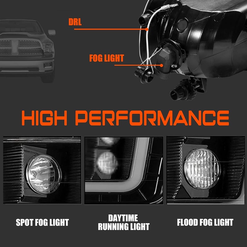 DRFG LED Fog Lights with Daytime Running Light for Dodge Ram - Image 2