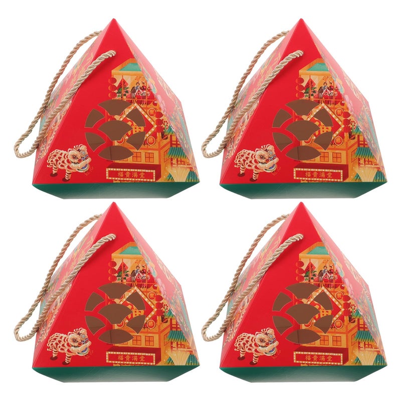 Chinese New Year Cookie Box Set 4 Pcs Red Cardboard Candy Packaging For 2024 Lunar Festival Party Supplies - Image 2